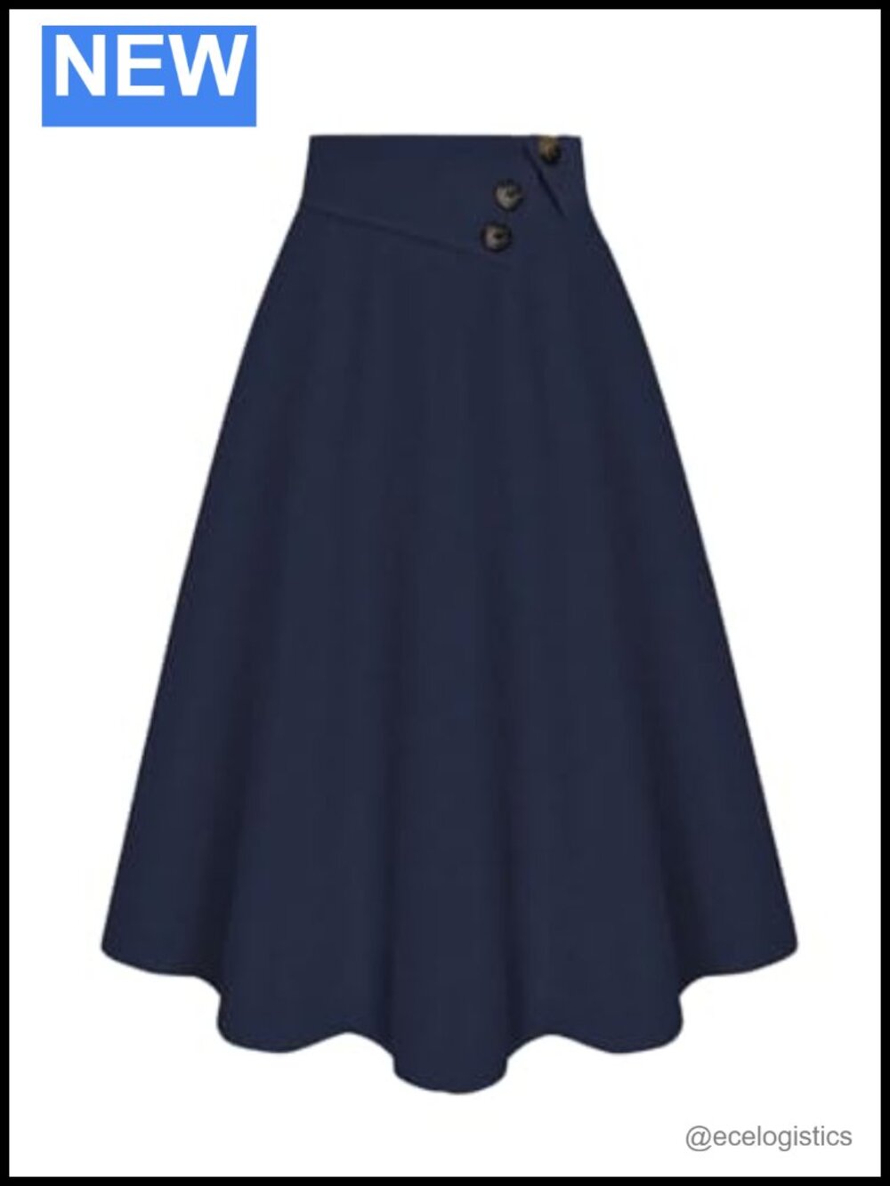 High Waisted Pleated A Line Midi Skirt Flowy Button Decor Work Office